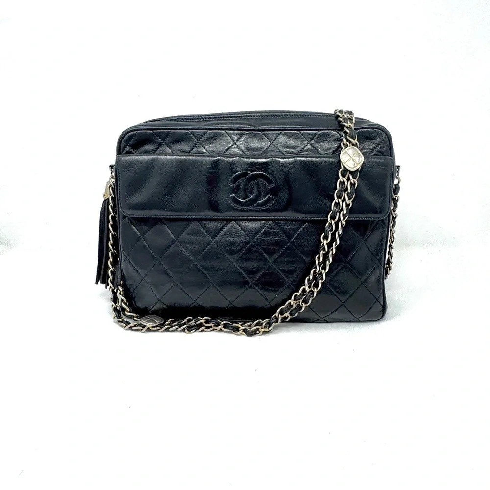 Chanel Vintage Black Quilted Camera Crossbody Bag –Quilted Caviar, Gold Hardware
